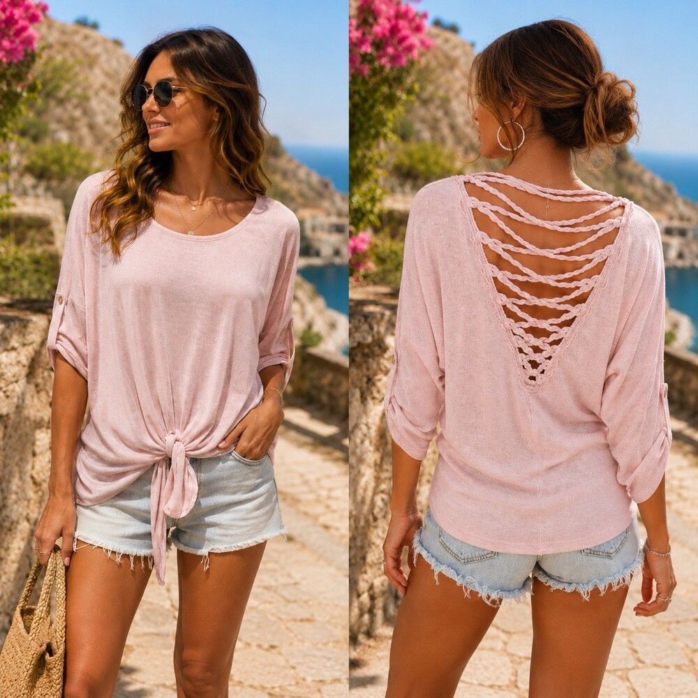 Italy  Pink Boho Top Crochet Detail On The Back Cotton M